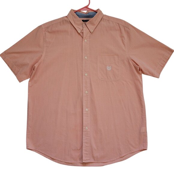Chaps Orange Checkered Button-Down Short Sleeve Shirt Easy Care Mens Size L - Picture 1 of 8